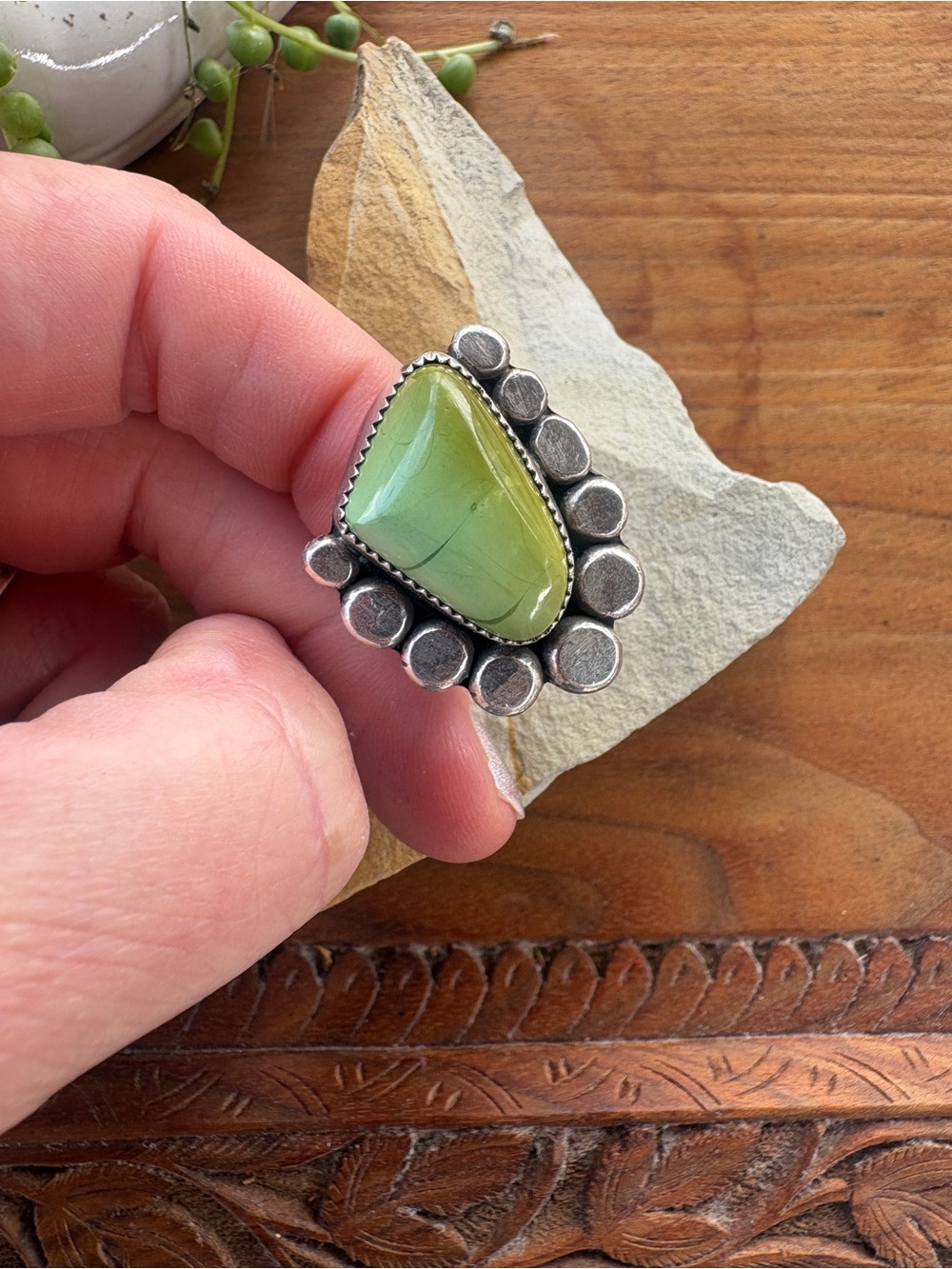 Artisan Tessica Ann Royston Turquoise Hammered Sterling Silver Chunky Ring .925